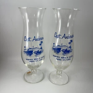 Pair Captain Anderson Wonderful World of Seafood Hurricane Glasses Panama City - Picture 1 of 9