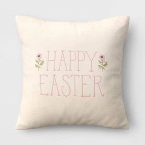 Threshold natural Happy Easter Throw Pillow Home Decor 18" X 18" floral - Picture 1 of 3