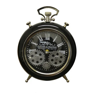 Reloj de Escritorio Esqueleto Estilo Cronómetro Vintage Negro y Plata con Engranajes Móviles Foto 1 de 2