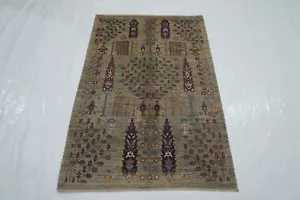 3 x 5 ft Gray Tree of Life Gabbeh Afghan Hand Knotted Tribal Area Rug - Picture 1 of 17