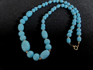Vintage Turquoise Beaded Necklace 24” Gold Tone Formal Prom Wedding Jewelry wBox - Picture 1 of 3