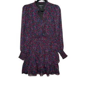 BCBG NWT Paris Black Floral Ruffled & Smocked Flirty Long Sleeve Dress Sz S - Picture 1 of 15