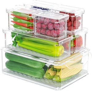 Fridge Organizer Bins with Lids,7 Pack Stackable Clear Refrigerator Organizer, S - Picture 1 of 13