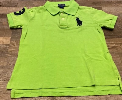 Polo Ralph Lauren Two Button Polo Shirt Youth 7 Green Navy Blue Big Pony 3 Logo - Image 1 of 4