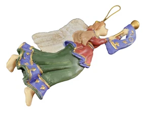 Fliegender Engel mit Trompete Christbaumschmuck handbemalt Harz FREUDE 8" - Bild 1 von 12