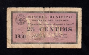 F.C. DOMENYS DEL PENEDÉS (TARRAGONA) , 25 CENTIMS , MBC- .  - Imagen 1 de 2