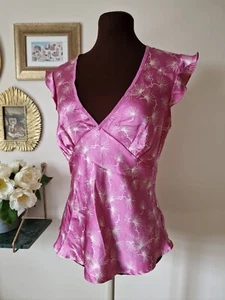 GAP | Size Small | Pink Floral Cap Sleeve V-neck Top/Blouse | 100%Silk - Picture 1 of 8
