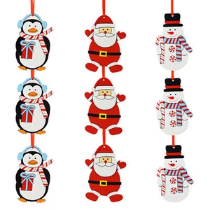 Set of 9 Wooden Christmas Tree Decorations - Fun Characters - Picture 1 of 1