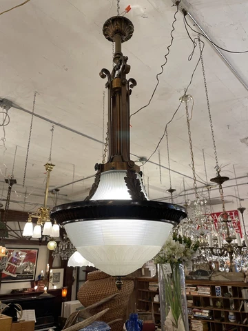 Beaux Arts Era Single Light Large Bronze Tone and White Glass Ceiling Fixture Cover