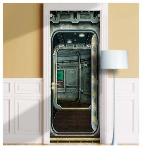 Futuristic Door Mural Sticker, Laminated Decal Wrap - Picture 1 of 14