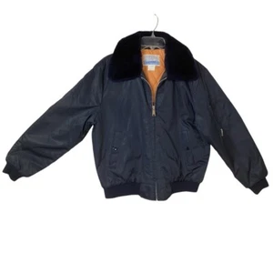 Vintage Sears Aviator Bomber Jacket Faux Fur Collar Quilted Lining - Size Large - Picture 1 of 8