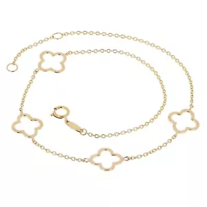 Italienisch 14k Gelbgold Blume Charm Station Armband 7" 1,5 Gramm - Bild 1 von 5