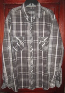 Michael Brandon 3XLT Button Shirt Top Plaid Checked Black Gray Roll Tab Western - Picture 1 of 3