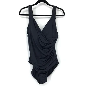 Traje de baño Jantzen fruncido frontal de una pieza para mujer talla 12 negro NUEVO - Imagen 1 de 6