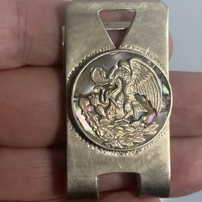 Vintage MAP Mexico Sterling Silver Money Clip Eagle & Snake With Abalone Inlay - Image 1 of 4