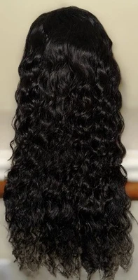 Hermosa, 28 pulgadas, súper elegante, 100 % cabello humano, estilo rizado onda húmeda, negra, peluca Foto 1 de 4