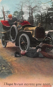 POSTCARD COMIC   MOTORING THEME  I HOPE TO RUN ACROSS YOU SOON - Picture 1 of 2
