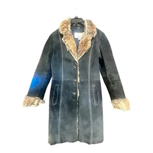 Wilsons Leather Maxima Coat Women’s Small Shearling Fur Lined Black Distressed - Picture 1 of 13
