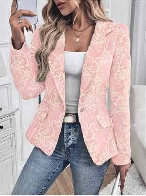 Blazer ajustado con cuello de solapa y patrón informal de cercanías de EMERY ROSE para mujer Foto 1 de 4