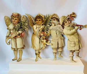 4 Vtg Ornaments 1984 Merrimack 9” Tall Two-sided Victorian Cherubs Angels Xmas - Picture 1 of 7