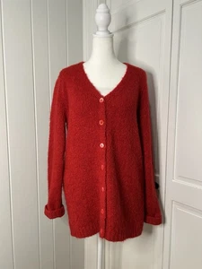Doncaster Cardigan Sweater Alpaca Blend Women M Red Fuzzy Soft Preppy Minimalist - Picture 1 of 14