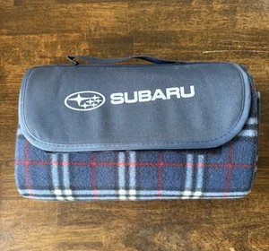 NEW Subaru Promo Travel/Picnic/Cold Weather Blanket Plaid Blue Foldable Carry - Picture 1 of 2
