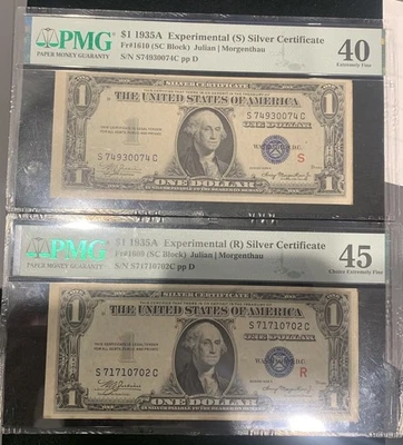 FR. 1609 & 1610 $1 Silver Cert. 1935A PMG XF 40 and 45 EXPERIMENTAL 949729-51 - Image 1 of 3