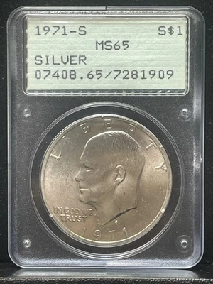 1971 S Eisenhower “Ike” 40% Silver Dollar PCGS OGH Rattler MS65 Old Green Holder - Image 1 of 2