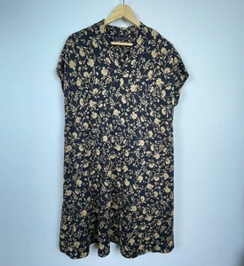 Abito Camicia J. Jill XL Petite Nero Tan Floreale Ponte Elasticizzato Tasche Foresta Fiera - Foto 1 di 7