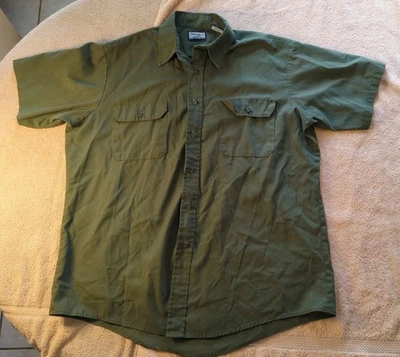 Vintage Sears Fieldmaster Shirt Olive Green Short Sleeve Perma Prest USA Mens XL - Image 1 of 4