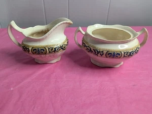 Harker Creamer & sugar bowl from Killingers Grocery vintage blue gold design - Picture 1 of 18