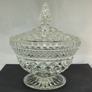 Vintage Anchor Hocking Wexford Footed Lidded Compote Pressed Glass Candy Dish 7" - Picture 1 of 15