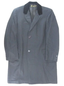 Hickey Freeman Navy Blue Herringbone Overcoat Top Coat Chesterfield Wool Velvet - Picture 1 of 10