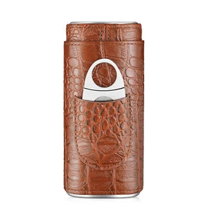 Zigarrenhalter Etui mit Zigarrenschneider vegan Leder Zeder Metall gefütterte Zigarrenhülle - Bild 1 von 7
