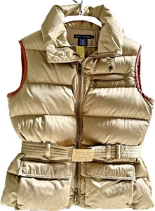 Ralph Lauren Belted Brown Down Puffer Vest Women’s Size L Brass Buckle Rare - Picture 1 of 19