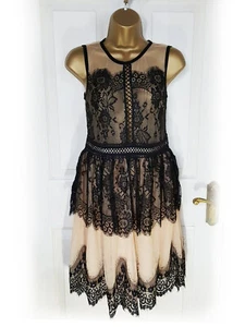 VANESSA SCOTT Black & Cream Gothic Style Sheer Lace Dress, size M 10/12 - NWOT - Picture 1 of 6