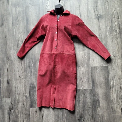 VTG JH Collection 1980s Suede Turtleneck Womens Long Burgundy Button Dress Sz 6 - Image 1 of 4