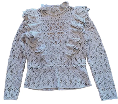 H&M NEW Ruffled crochet lace blouse Sand M Long Sleeves New w/o Tags - Image 1 of 4