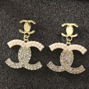 Fashion Womens Gold Plated Crystal Pearl Earrings Ear Stud Dangle Drop Jewelry