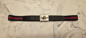 New! Gucci 'Star' Elastic Kids Belt Red Green Brown Leather Boys M MSRP $320 - Picture 1 of 12