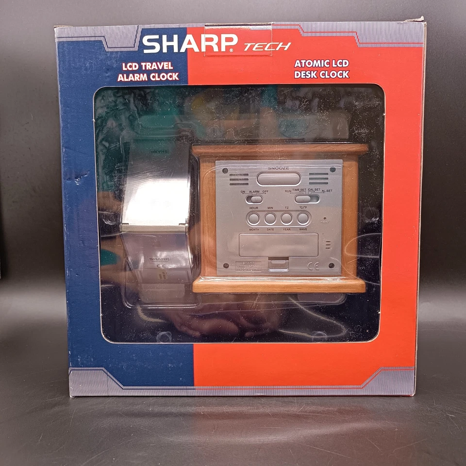 Sharp Tech Atomic LCD Desk Clock & LCD Travel Alarm Clock New in Box - Image 1 of 1