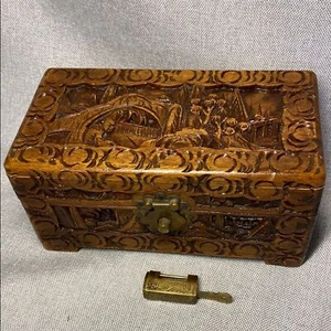 Carved Wooden Jewelry Box with Lock - Picture 1 of 12