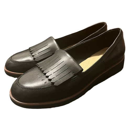 Mocassino Clarks England Griffin Kilt in pelle nera scarpe da donna taglia 10M
