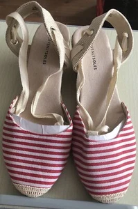 Espadrille Wedges Red/White Striped JDWilliams 6EEE WIDE Fit, NEW IN BAG - Picture 1 of 8