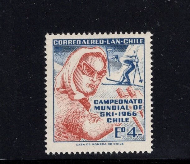 Chile 1966 Women Skier in Googles Snow Skiing Partillo Airmail MNH Sc C264 - Image 1 of 1