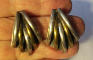 Orecchini modernisti vintage argento sterling 925 oro 2 toni Messico - Foto 1 di 7