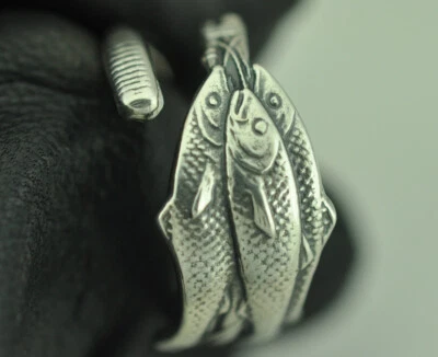Solid 925 Sterling Silver Triple Fish Adjustable Spoon Ring - Image 1 of 4