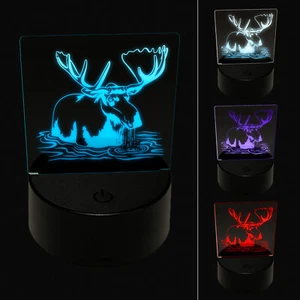 Moose Wading in Water 3D Illusion LED Night Light Sign Nightstand Desk Lamp - Picture 1 of 6