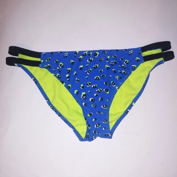 Joe Boxer Swim Suit Bikini Bottom Blue Yellow Black Leopard Strappy Animal - Image 1 of 3