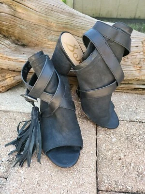 Sam Edelman Woman's Vermont Black Leather 7.5 M Tassel Peep Toe Ankle Boots - Image 1 of 4